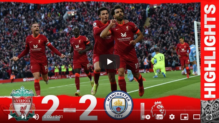 ไฮไลท์ฟุตบอลพรีเมียร์ลีก อังกฤษ ลิเวอร์พูล 2 - 2 แมนเชสเตอร์ ซิตี้